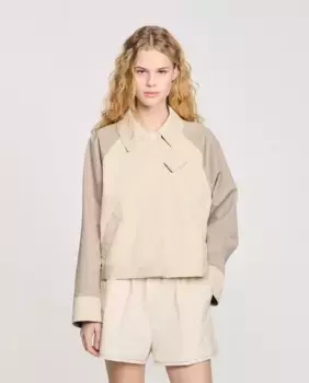 Двухцветная женская куртка с рубашечным воротником Sandro, бежевый