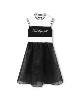 Двухцветное девичье платье с короткими рукавами Karl Lagerfeld Kids, черный
