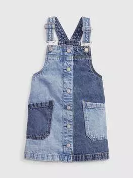 Двухцветное джинсовое платье-комбинезон Gap, цвет blue/light blue