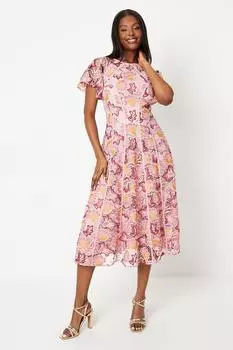 Двухцветное кружевное платье-миди с расклешенными рукавами Coast, розовый