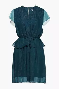 Двухцветное мини-платье из крепона с баской цвета металлик KENZO, бензиновый