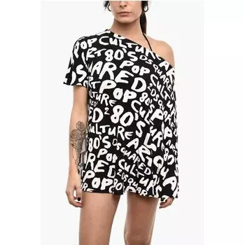 Двухцветное мини-пляжное платье с логотипом по всей поверхности Dsquared2, Black and White