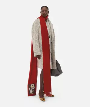 Двухцветное пальто из шерсти букле Bottega Veneta, белый/черный
