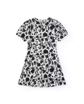 Двухцветное платье для девочки с пышными рукавами и цветочным принтом Tuc tuc, белый