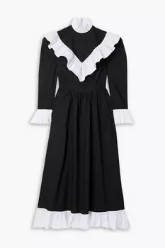 Двухцветное платье макси Carol из хлопкового поплина с оборками BATSHEVA, черный