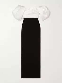 Двухцветное платье Sian из крепа и фая с открытыми плечами Solace London, черный