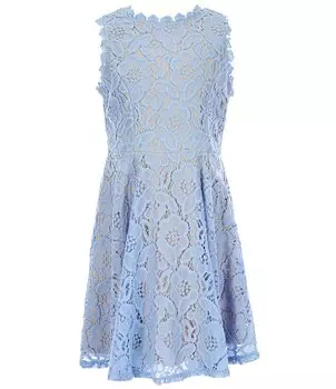 Двухцветное расклешенное платье из двухцветного кружева для больших девочек 7–16 лет Rare Editions, синий