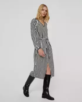 Двухцветное трикотажное платье с принтом, длинными рукавами и V-образным вырезом Paz Torras, цвет Crudo