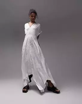 Двухцветное жаккардовое платье-комбинация Topshop в стиле колор-блок миди