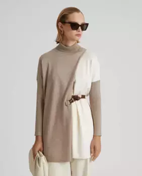 Двухцветное женское пончо вязки Simorra, цвет Crudo