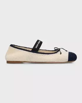 Двухцветные балетки крючком Miu Miu, цвет Avorio Blu