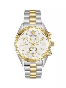 Двухцветные часы Greca Chrono из нержавеющей стали Versace