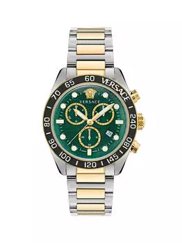 Двухцветные часы Greca Dome Chrono из нержавеющей стали Versace, зеленый