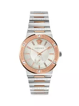 Двухцветные часы из нержавеющей стали с логотипом Greca Versace