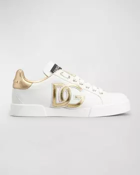 Двухцветные кожаные низкие кеды Dolce&Gabbana