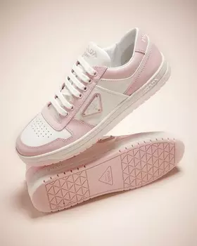 Двухцветные кожаные низкие кеды-корт Prada