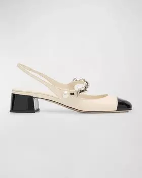 Двухцветные кожаные туфли Мэри Джейн с пяткой на пятке Miu Miu, цвет Avorio Nero
