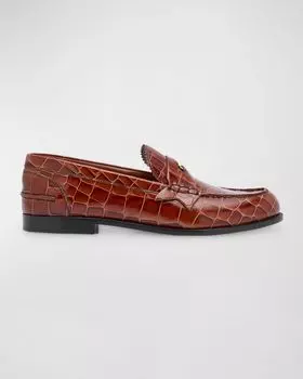 Двухцветные пенни-лоферы Donna с красной подошвой из крокодиловой кожи Christian Louboutin, цвет Brown