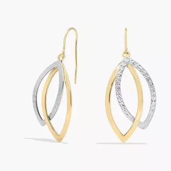 Двухцветные переплетенные серьги-капли из белого и желтого золота 14 карат Blue Nile