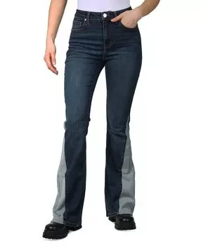 Двухцветные расклешенные джинсы с высокой посадкой для юниоров Indigo Rein, темно-синий