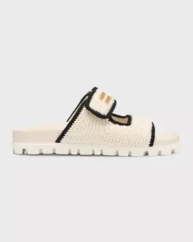 Двухцветные шлепанцы с крючком и крючком Miu Miu, цвет Avorio Nero