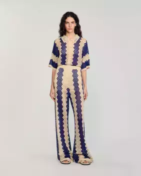 Двухцветные трикотажные женские брюки Sandro, синий