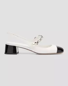 Двухцветные туфли Мэри Джейн с закрытым носком Miu Miu, цвет Bianco Ner