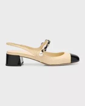 Двухцветные туфли Mary Jane с пяткой на пятке из рафии Miu Miu, цвет Naturale Nero