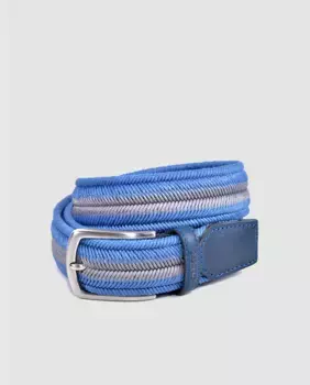 Двухцветный эластичный плетеный ремень с узором «елочка» Olimpo, синий