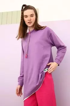 Двухцветный асимметричный свитшот с хлопковой отделкой фиолетового цвета ALL DAY