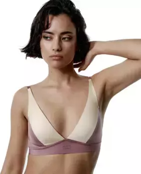 Двухцветный атласный микрофибровый бюстгальтер-бралетт с завязками на шее Black Limba, розовый