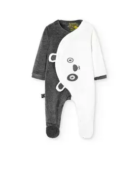 Двухцветный бархатный комбинезон для мальчика с рисунком спереди Boboli, светло-серый