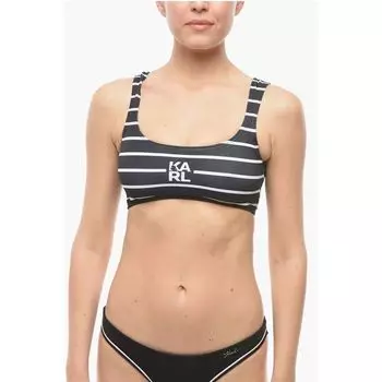 Двухцветный бикини-топ с глубоким вырезом в полоску Awning Karl Lagerfeld, Black and White