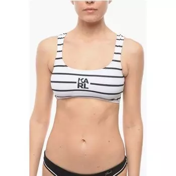 Двухцветный бикини-топ с глубоким вырезом в полоску Awning Karl Lagerfeld, Black and White