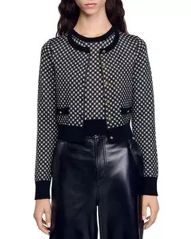 Двухцветный клетчатый жаккардовый кардиган Jessy Sandro, черный