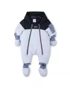 Двухцветный комбинезон для мальчика с варежками и пинетками BOSS Kidswear, светло-голубой