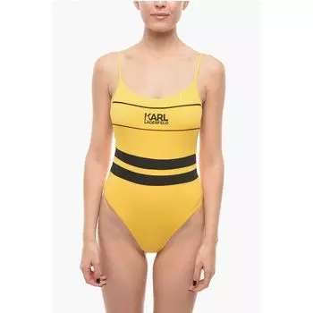 Двухцветный слитный купальник с напечатанным логотипом Karl Lagerfeld, Yellow