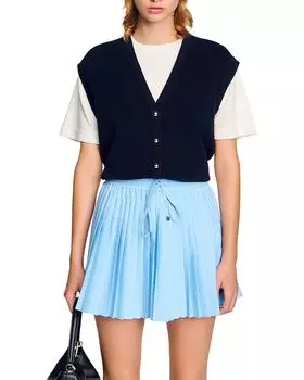 Двухцветный свитер из шерсти и кашемира Sandro, синий