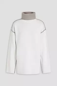 Двухцветный свитер с высоким воротником из смесовой шерсти Victoria Beckham, белый