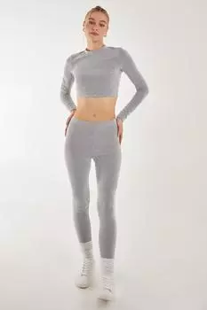 Двухцветный топ в рубчик с длинными рукавами Pink Vanilla, серый