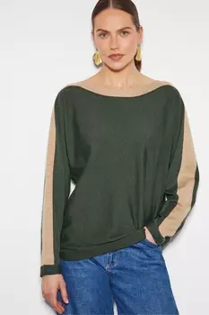 Двухцветный вязаный джемпер Nellie Monsoon, зеленый