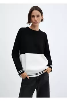 Двухцветный вязаный свитер Mango, черный