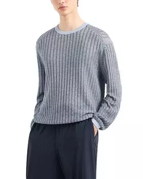 Двухцветный вязаный свитер с круглым вырезом Emporio Armani, синий