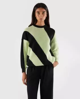 Двухцветный женский свитер с круглым вырезом Compaa Fantstica, зеленый
