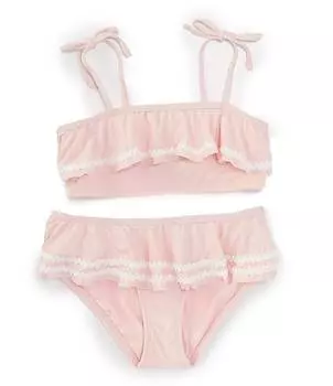 Двухкомпонентный купальник без косточек без косточек с воланами GB Little Girls 2T-6X Rick Rack, розовый