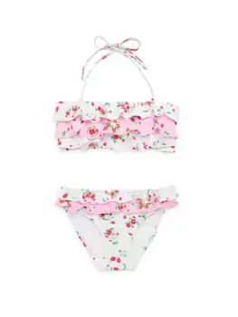 Двухсекционное бикини с рюшами и клубничным принтом для маленьких девочек и девочек Pq, цвет strawberry