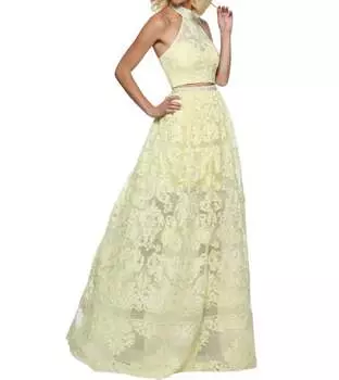 Двухсекционное выпускное платье с высоким воротом желтого цвета Sherri Hill