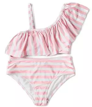 Двухсекционный купальник без косточек без косточек на одно плечо с рюшами для девочек GB Big Girls 7–16, розовый