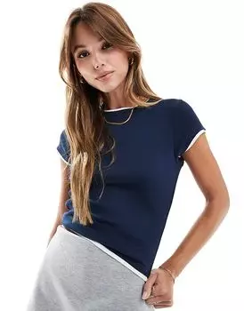 Двухслойная детская футболка с короткими рукавами в темно-синем и белом цвете ASOS DESIGN