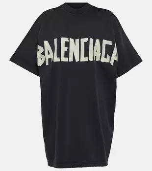 Двухслойная футболка из выцветшего хлопкового джерси Balenciaga, Wash Black/Fade Blck
